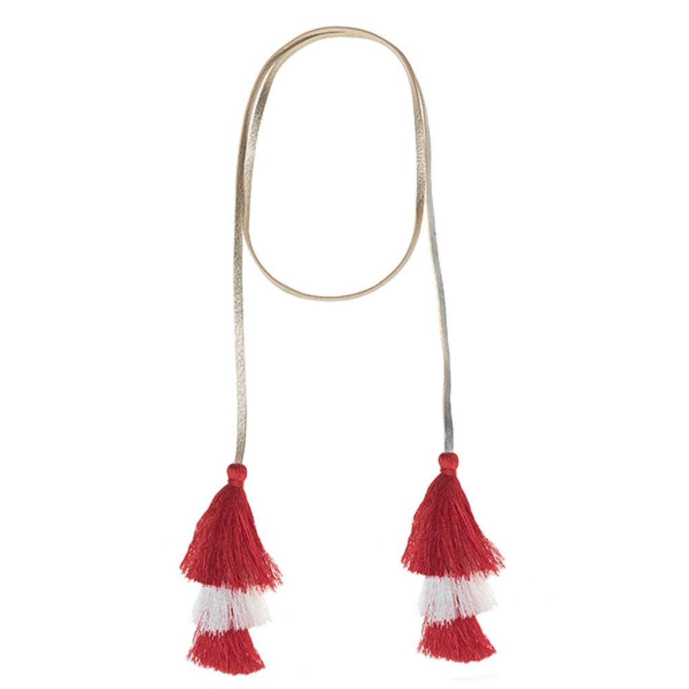 Red and White Long Tassel Necklace